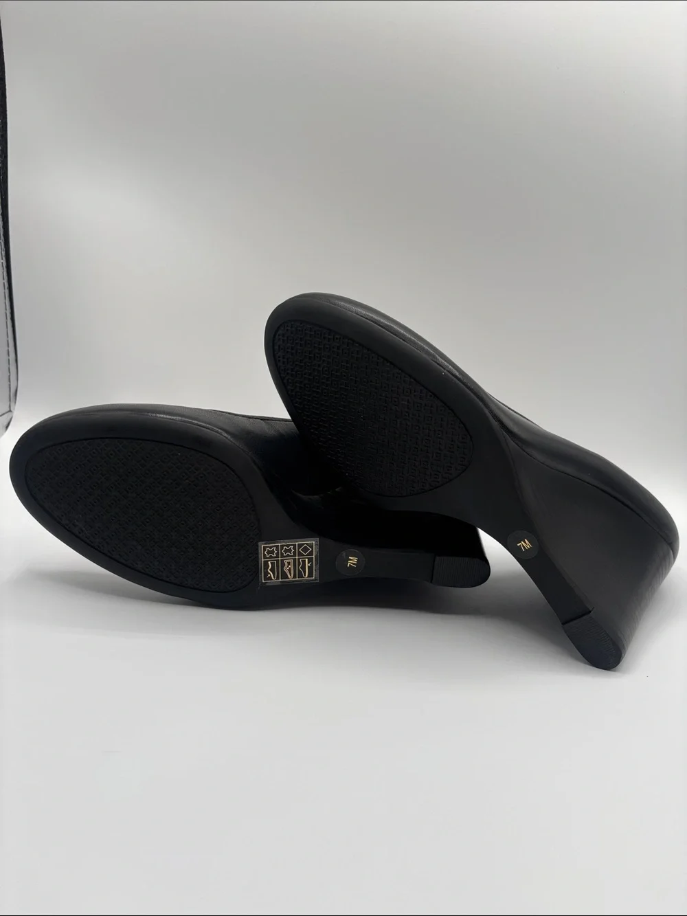 Tory Burch Black Leather Logo Wedges